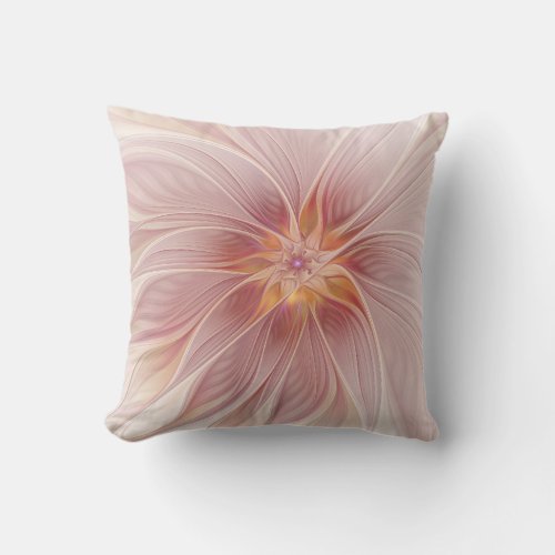Soft Pink Floral Dream Abstract Fractal Art Flower Throw Pillow