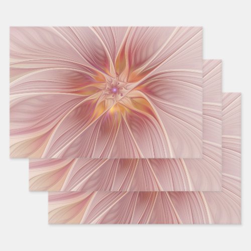 Soft Pink Floral Dream Abstract Fractal Art Flower Wrapping Paper Sheets