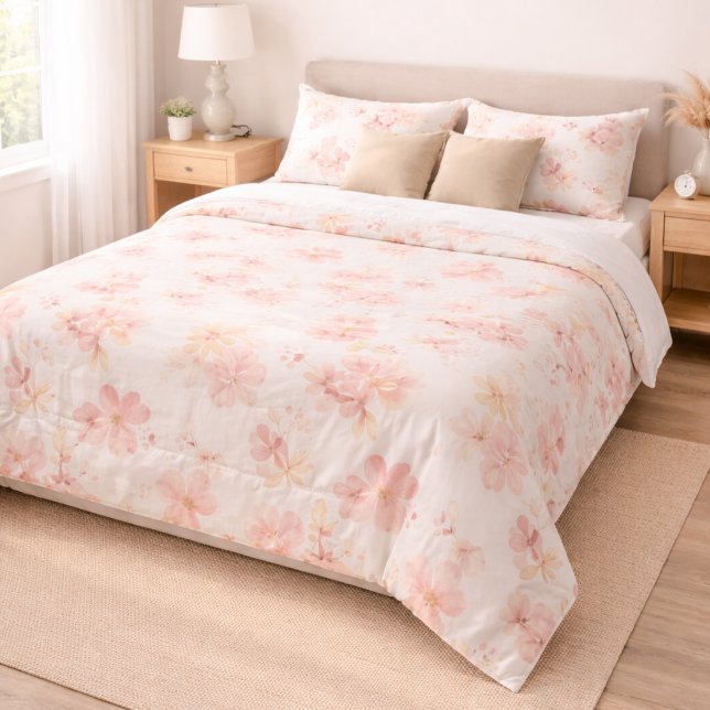 Soft Pink Floral Duvet Cover (Bedroom View)