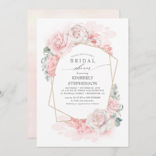 Soft Pink Floral Elegant Bridal Shower Invitation