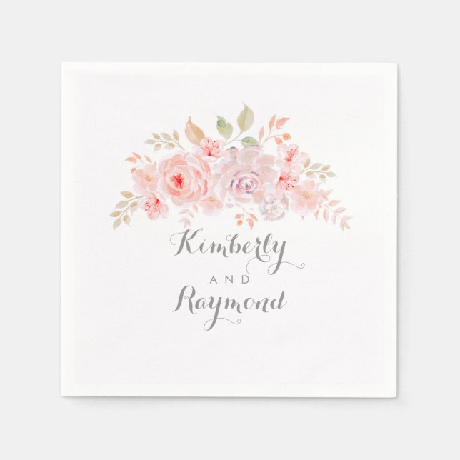 Soft Pink Floral Elegant Paper Napkins (Front)