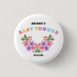 Soft Pink Floral Girl Baby Shower Button