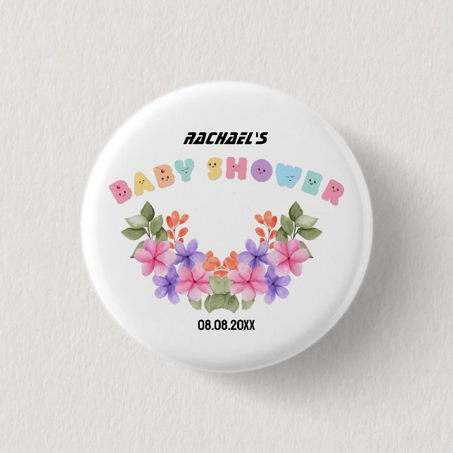 Soft Pink Floral Girl Baby Shower Button (Front)