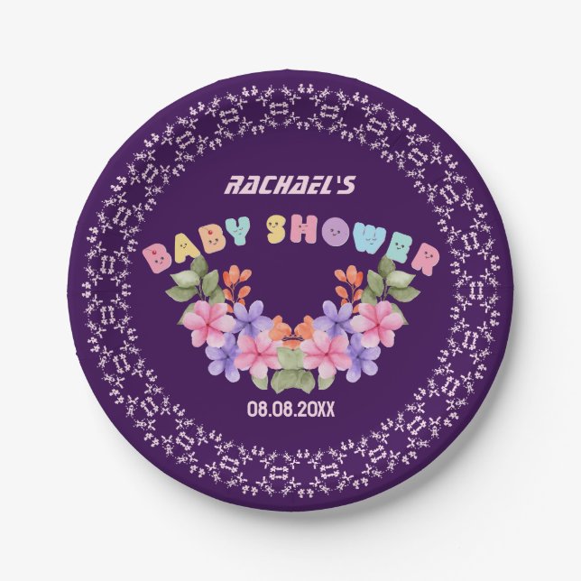 Soft Pink Floral Girl Baby Shower Paper Plates (Front)