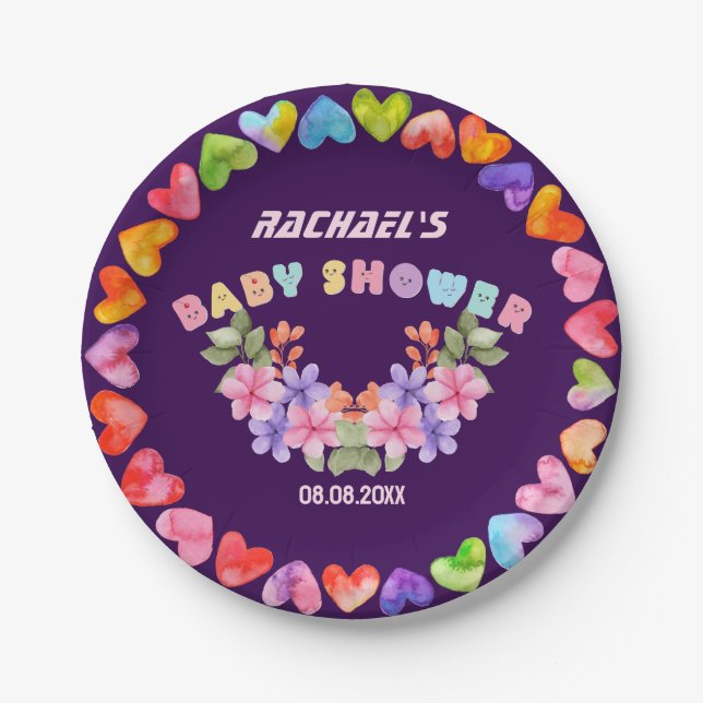 Soft Pink Floral Girl Baby Shower Paper Plates (Front)