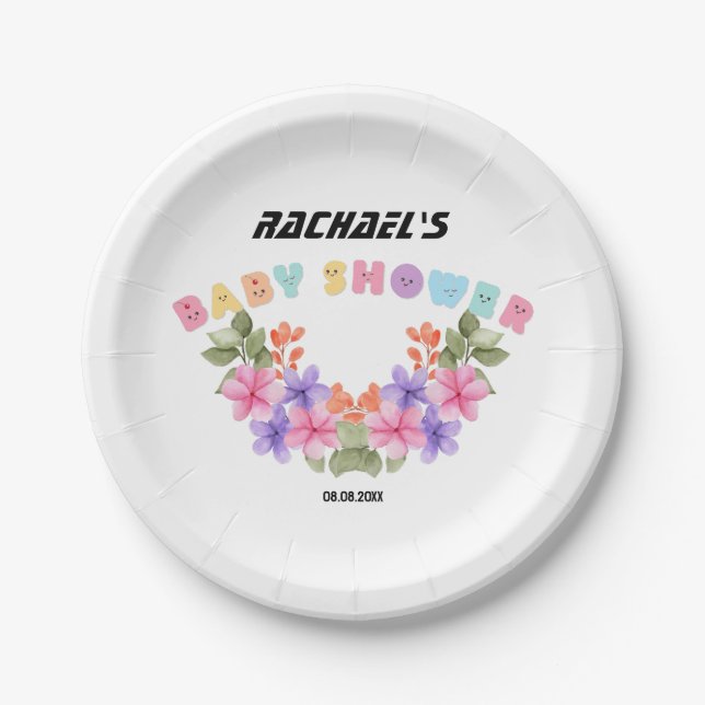 Soft Pink Floral Girl Baby Shower Paper Plates (Front)