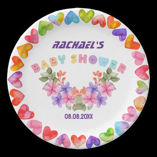 Soft Pink Floral Girl Baby Shower Paper Plates