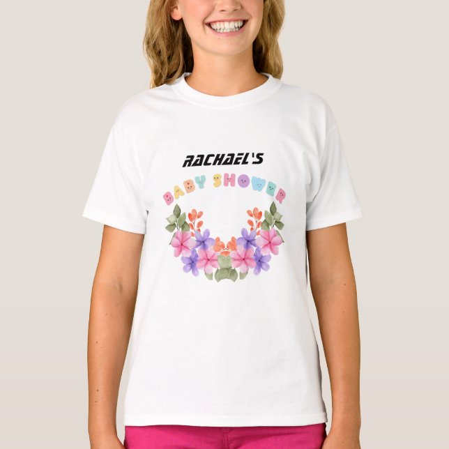 Soft Pink Floral Girl Baby Shower T-Shirt (Front)