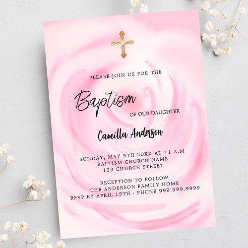 Soft pink floral girl Baptism Invitation Postcard