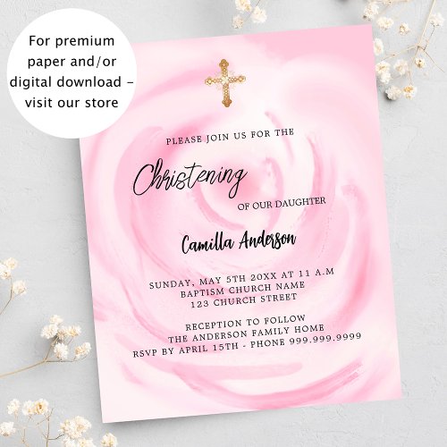 Soft pink floral girl budet Christening invitation