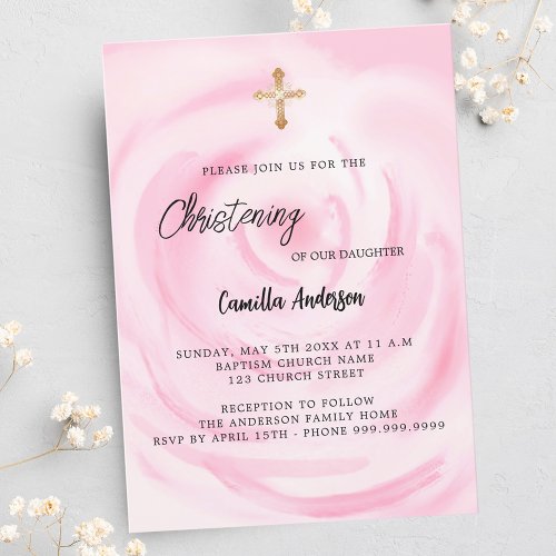 Soft pink floral girl Christening Invitation Postcard