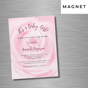 Soft pink floral girl luxury baby shower magnetic invitation