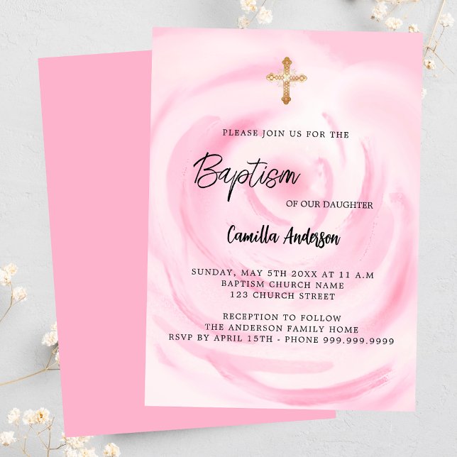 Soft pink floral girl luxury Baptism Invitation (Creator Uploaded)