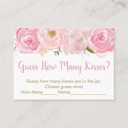 Soft Pink Floral Guess How Many Kisses Bridal Game Place Card