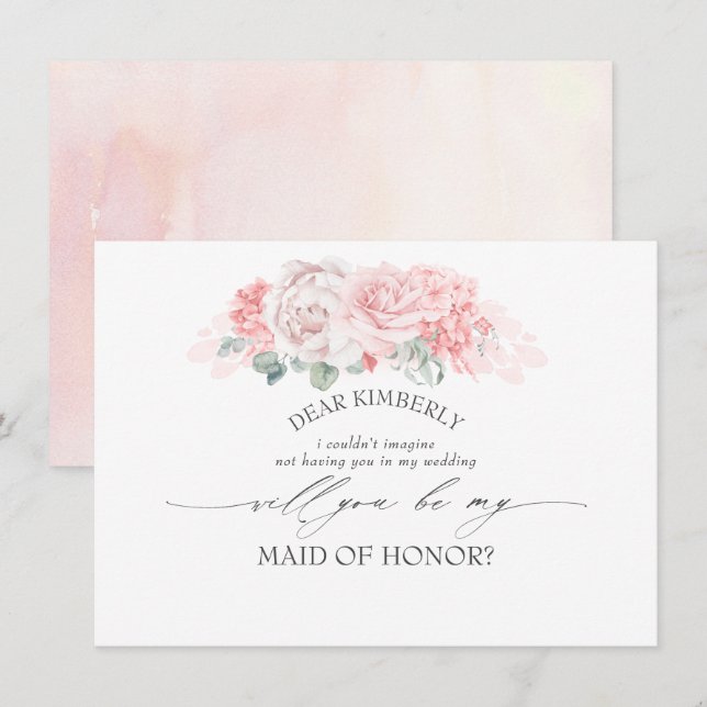 Soft Pink Floral Maid of Honor/Bridesmaid Proposal Invitation (Front/Back)