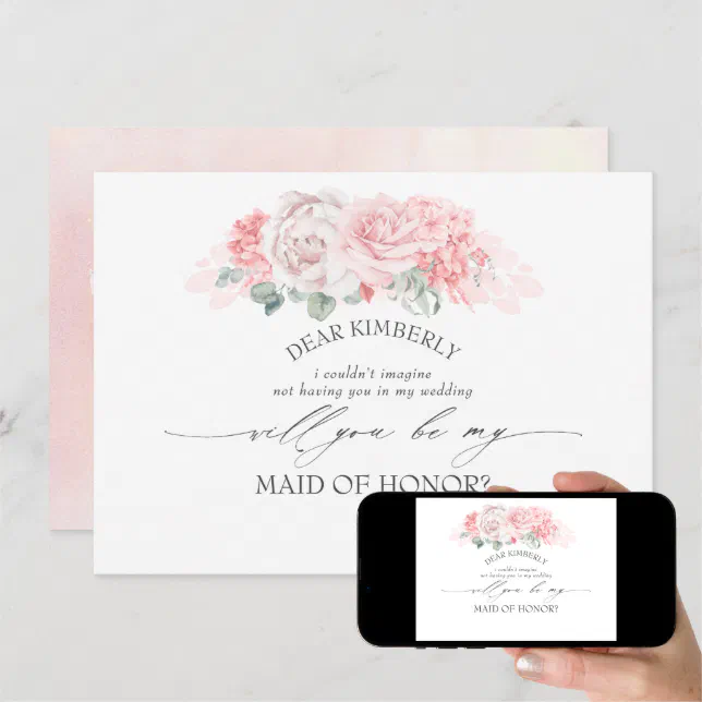 Soft Pink Floral Maid of Honor/Bridesmaid Proposal Invitation | Zazzle