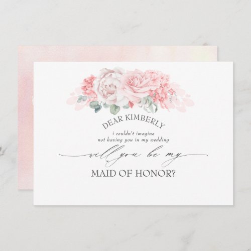 Soft Pink Floral Maid of HonorBridesmaid Proposal Invitation