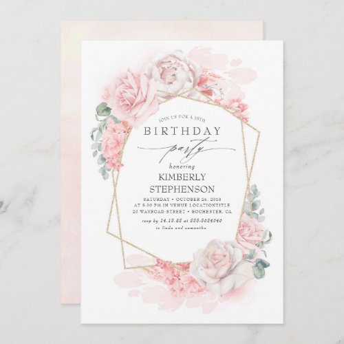 Soft Pink Floral Modern Birthday Party Invitation