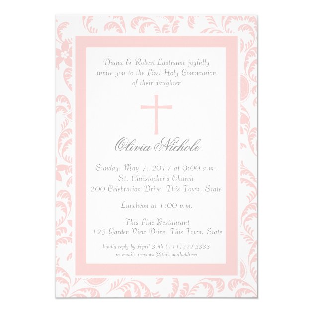 Soft Pink Floral Paisley First Communion Invitation