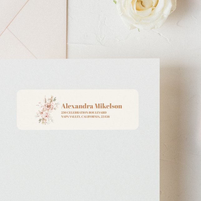 Soft Pink Floral Pampas Grass Bridal Shower  Label (Creator Uploaded)