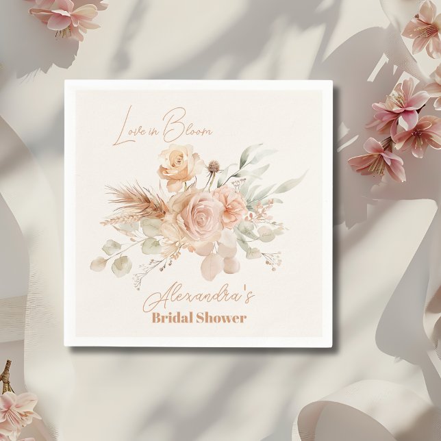 Soft Pink Floral Pampas Grass Bridal Shower  Napkins (Creator Uploaded)