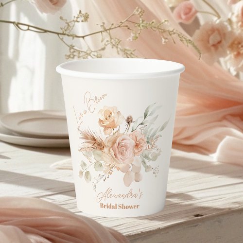 Soft Pink Floral Pampas Grass Bridal Shower  Paper Cups