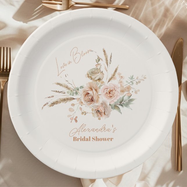 Soft Pink Floral Pampas Grass Bridal Shower  Paper Plates (Creator Uploaded)