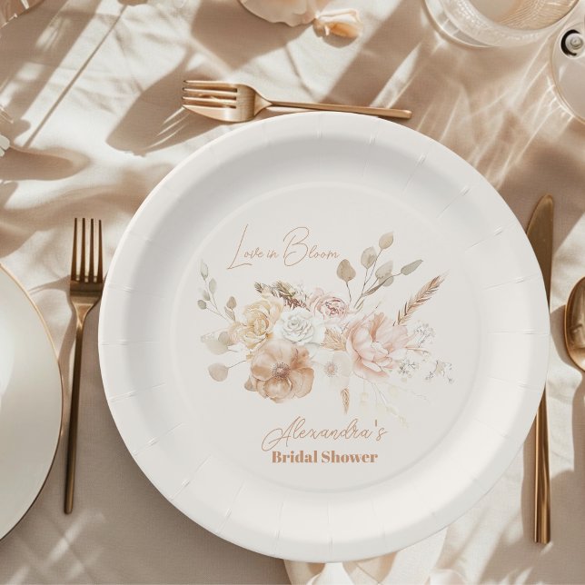 Soft Pink Floral Pampas Grass Bridal Shower  Paper Plates (Creator Uploaded)