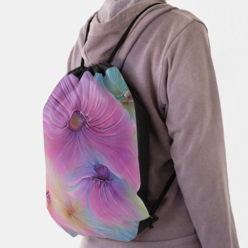 Soft Pink Floral Pattern Drawstring Bag