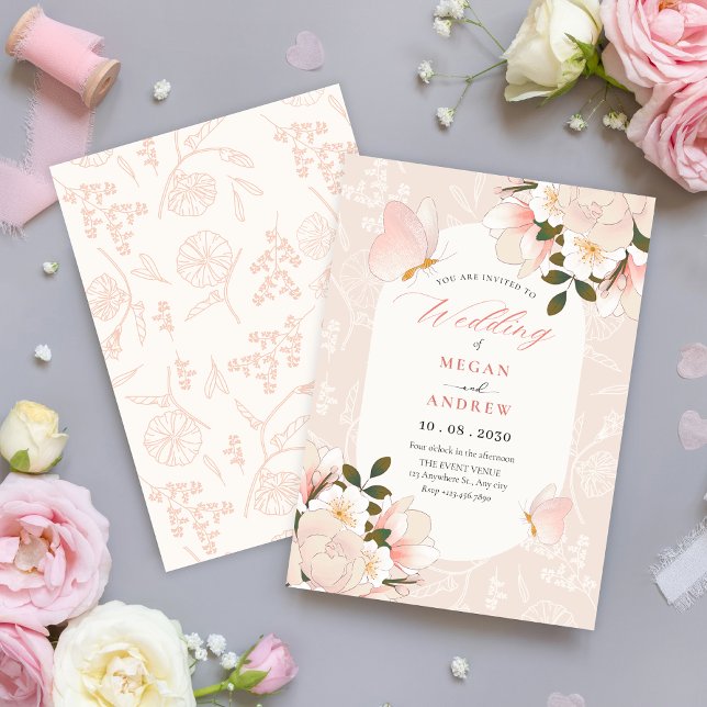 Soft pink floral pattern wedding invitation (Creator Uploaded)