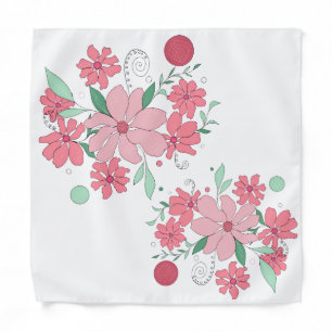 Soft Pink Floral Pattern with Mint Green Leaves Bandana