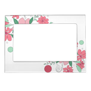 Soft Pink Floral Pattern with Mint Green Leaves Magnetic Frame