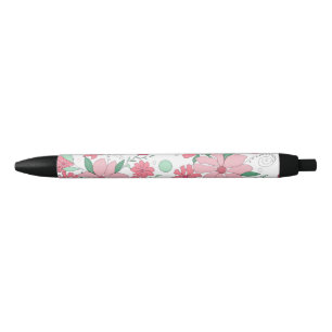 Soft Pink Floral Pattern with Mint Green Leaves Pen