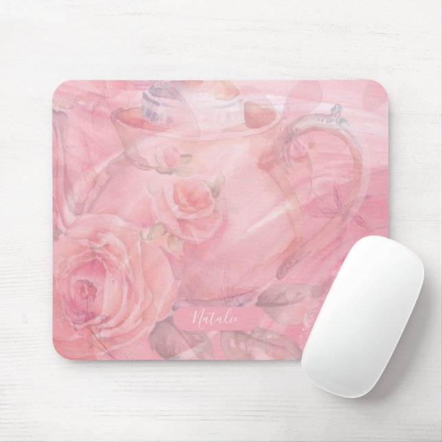 Soft Pink Floral Personalized Unique Mouse Pad (With Mouse)