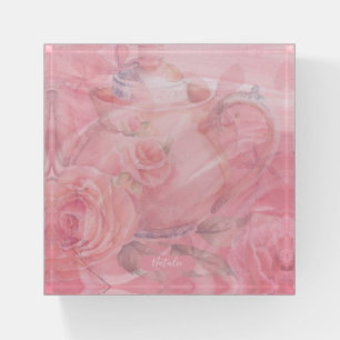Soft Pink Floral Personalized Unique Paperweight