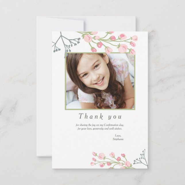 Soft Pink Floral Photo Thank You Card (Front)