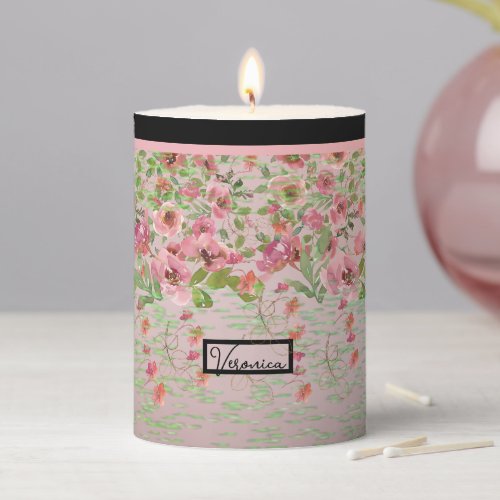 Soft Pink Floral  Pillar Candle