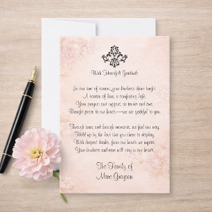 Soft Pink Floral Poem Sympathy Thank You Notes