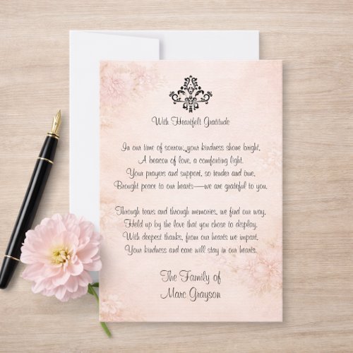 Soft Pink Floral Poem Sympathy Thank You Notes