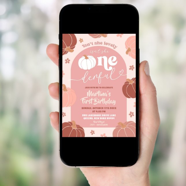 Soft Pink Floral Pumpkin Onederful 1st Birthday Invitation (Front Digital)