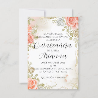 Soft Pink Floral Quinceañera Invitation/Wedding Invitation
