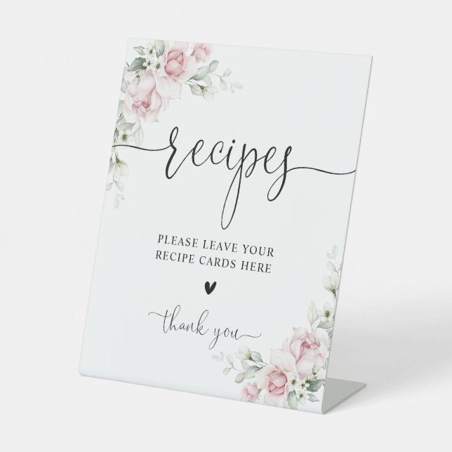 Soft Pink Floral Recipe Card Sign (Front)