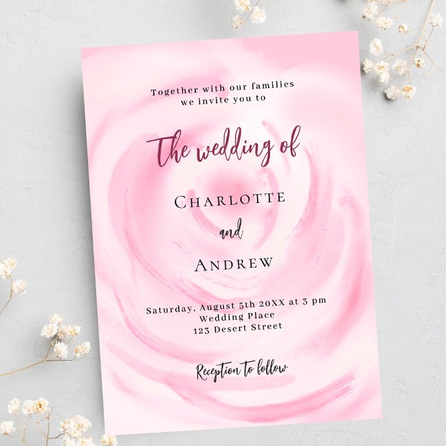 Soft pink floral rose wedding invitation postcard (Creator Uploaded)