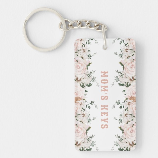 Soft Pink Floral Roses, Personalized Keychain (Front)