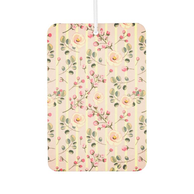 Soft Pink Floral Stripe Pattern Air Freshener (Front)