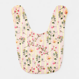 Soft Pink Floral Stripe Pattern Baby Bib