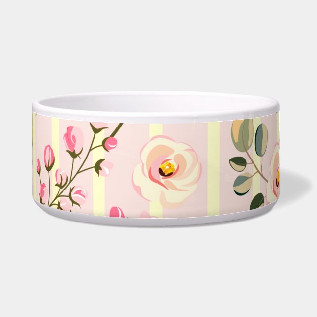 Soft Pink Floral Stripe Pattern Bowl (Front)