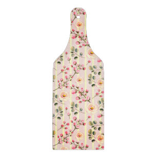 Soft Pink Floral Stripe Pattern Cutting Board