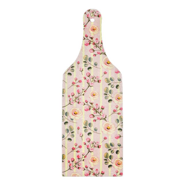Soft Pink Floral Stripe Pattern Cutting Board (Front)