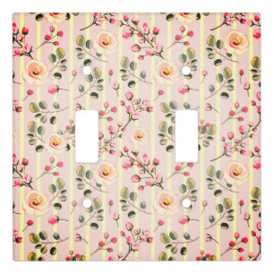 Soft Pink Floral Stripe Pattern Light Switch Cover